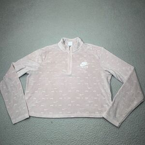 Nike Top Women Extra Large Pink Half Zip Crop Velour Air Debossed Plush Pullover